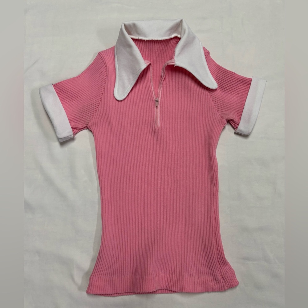 Vintage Pink Ribbed Polo Shirt Fortrel Polyester